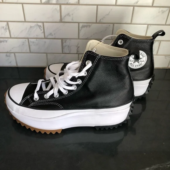 Chuck Taylor Converse Black and White Leather Unisex High-Top Sneakers. NEW! - Picture 4 of 11
